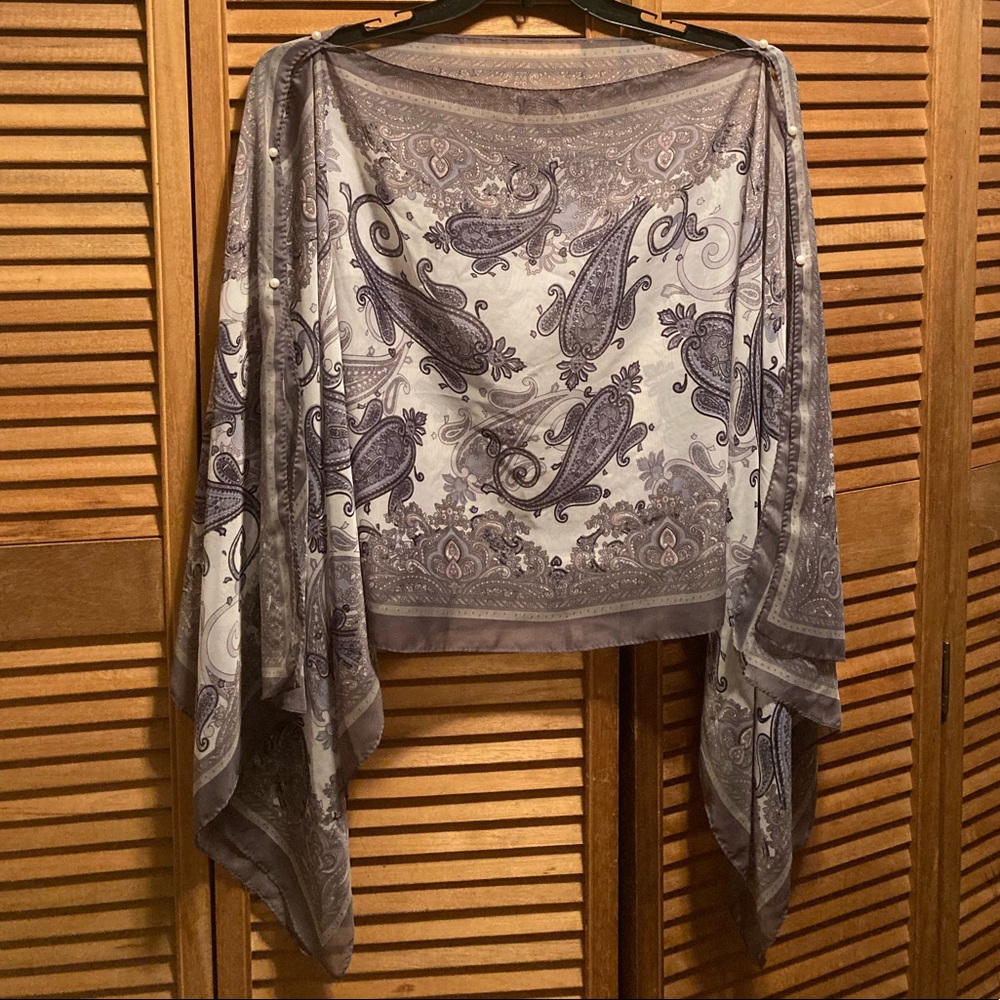 Grey, White and Mauve Paisley Scarf Top